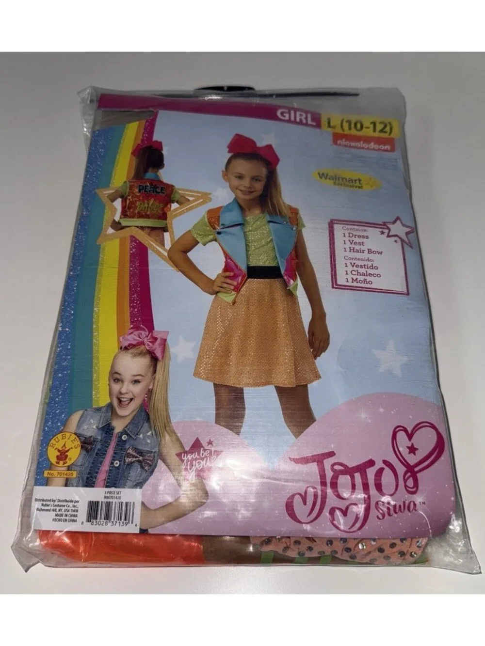 JoJo Siwa Halloween Costume Girls Large 10-12 Dress Vest Bow Cosplay Rubies NEW